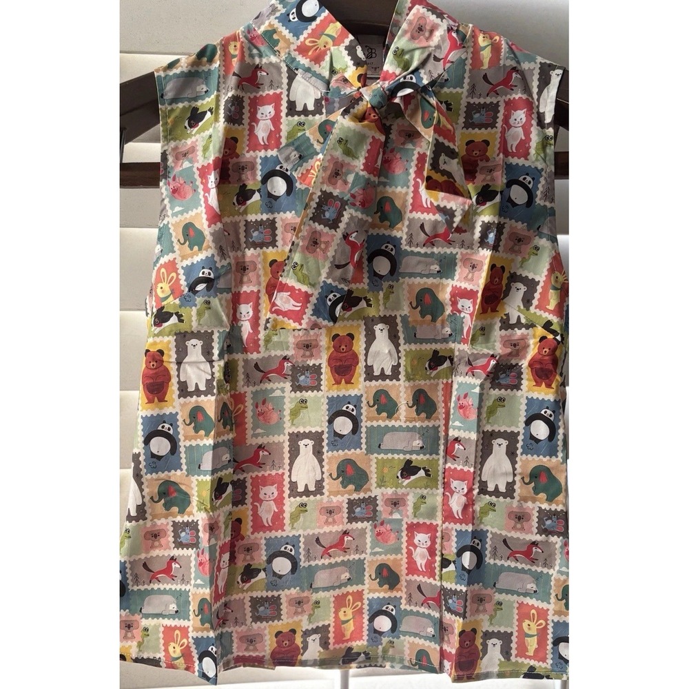 Tulip B Small Little Animals  Print W Tie Sleeveless Novelty NWT Cottage core - Picture 2 of 11